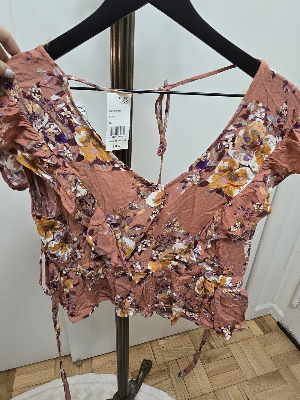 Floral Ruffle Wrap Top - Dusty Rose - Picture 3 of 5